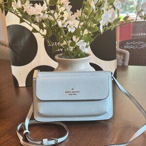 Kate Spade Leila Small Flap Crossbody Pebbled Leather - Dewy Blue
